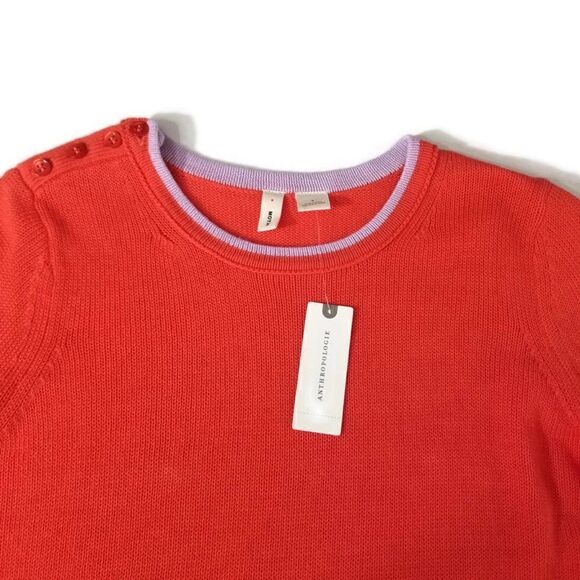 Moth Anthropologie Small Red Pink Trim Shoulder Button Accent Pullover Sweater - Picture 6 of 11